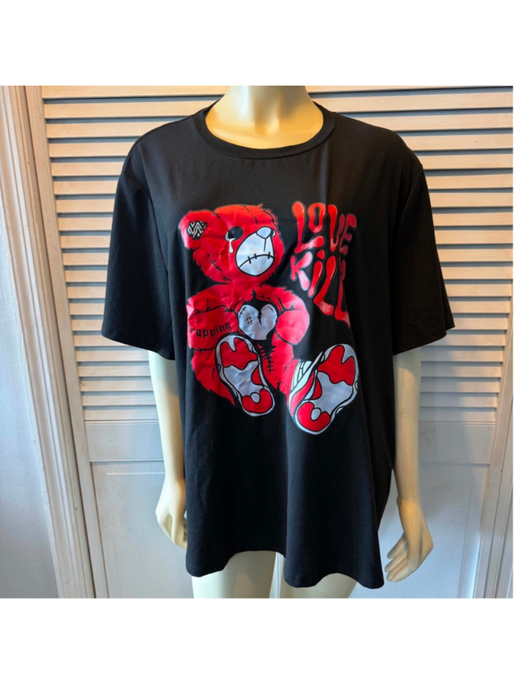 Love Kills Graphic T-Shirt Bear Mens 5XL Black Streetwear Polyester Elastane